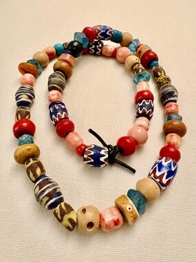 African Trade Bead Necklace - Artisan Glass, Stone, & Ceramic Beads